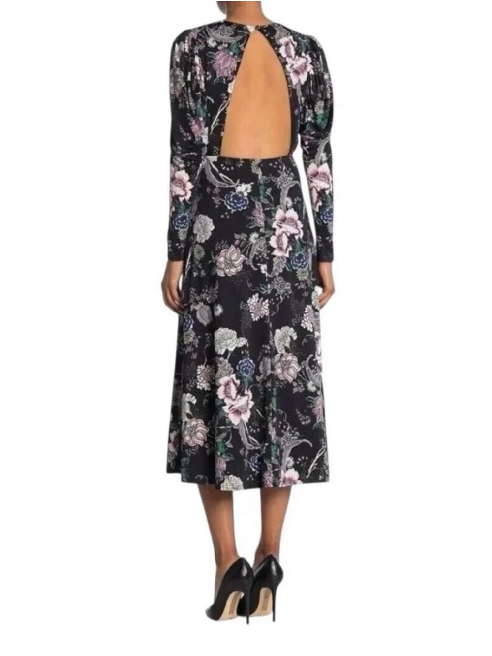 AFRM Delilah Noir Rose Floral Open Back Midi Dress Romantic Cocktail Party